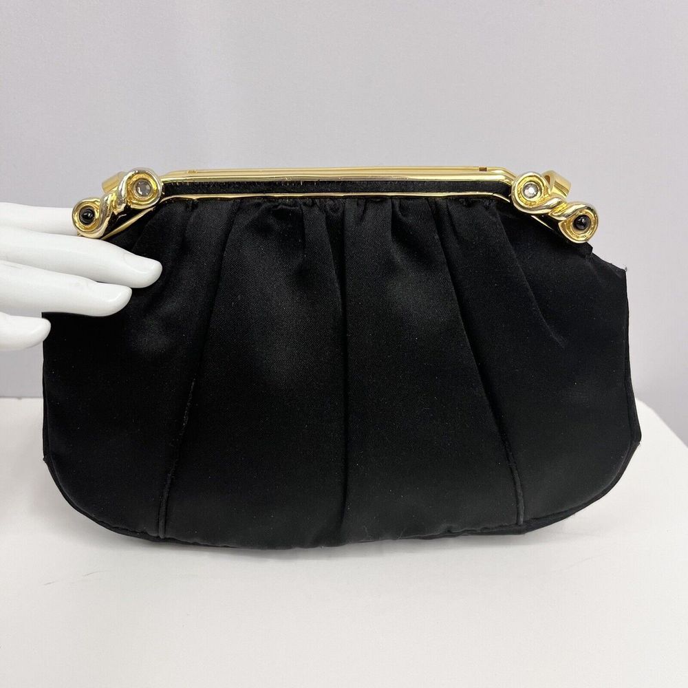 ❤️SOLD❤️ Vintage Judith Leiber Silk Clutch Purse 2 Metal W Stone Closures‎ Black